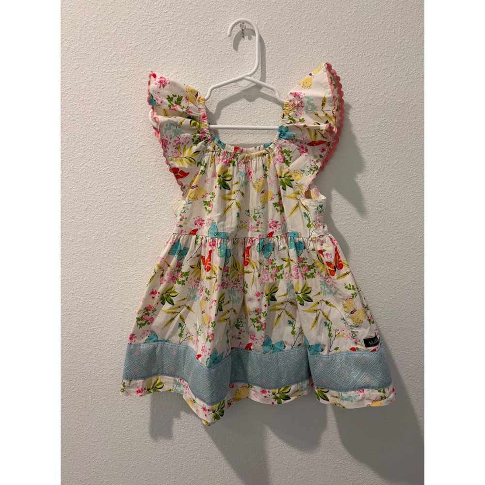 Matilda Jane Girls Floral Butterfly Flutter Sleeve Top Size 8 Pink Blue White